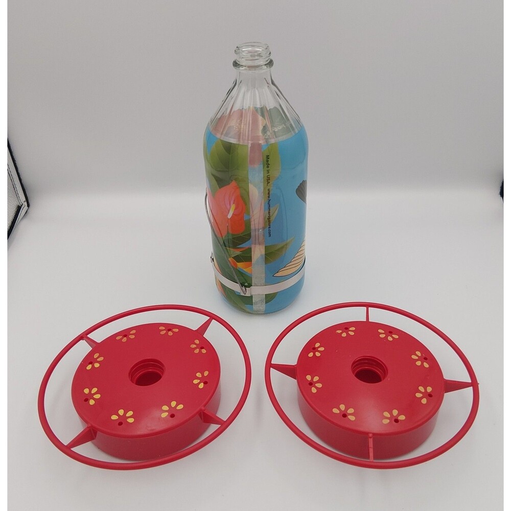 Hummers Galore 32oz Glass Hummingbird Feeder - Hibiscus Design - READ- DEFECT